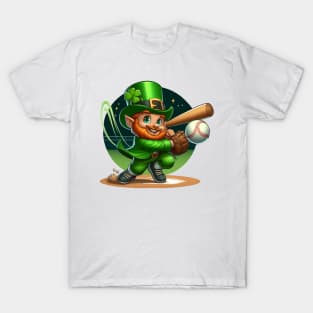 Boys Baseball St Patricks Day Ball Leprechaun Catcher T-Shirt